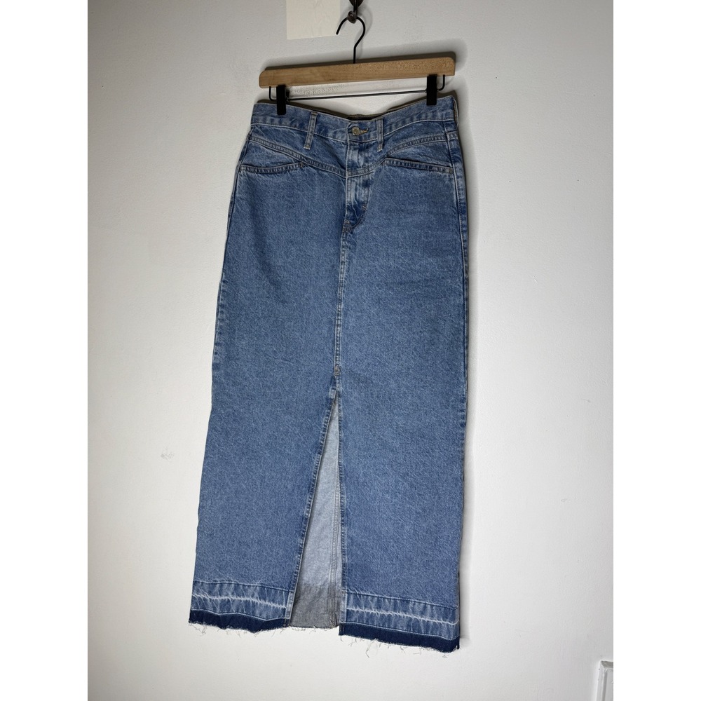 Mango MNG front slit denim maxi skirt raw hem size medium western